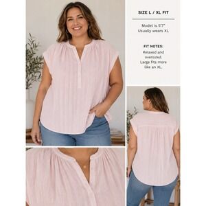 Splendid Paloma Top Pink Gauze 100%‎ Cotton Blouse L XL Oversized Boho NWT $138